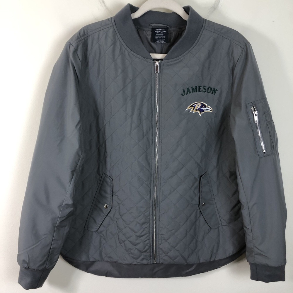 Baltimore Ravens Charles River Apparel Quilted Boston Flight Jacket Women L Gray